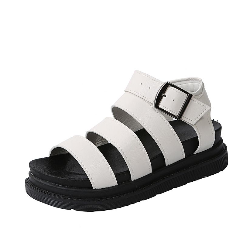 plus Size Women's Platform Sandals round Toe Leather Upper Roman Style One Strap Sandals_vogvips.com