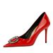 6122-K61 European And American Style High Heels Thin Heel Glossy Patent Leather Shallow Mouth Pointed Toe Metal_vogvips.com