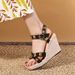 Women's Square Toe Platform Sandals With Studded Strap And Wedge Heel - Breathable Synthetic Leather Summer Shoes For Casual And Party Wear_vogvips.com
