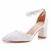 Women’s Shoes 10cm white lace pointed toe thick heel sandals wedding dress shoes spring and autumn thick heel pointed toe sandals white wedding shoes_vogvips.com