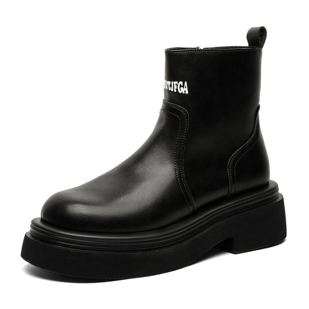 Couple Martin Boots Of The Same Style, Black Thick-soled Thick-heeled Fried Street Tooling Short Boots_vogvips.com
