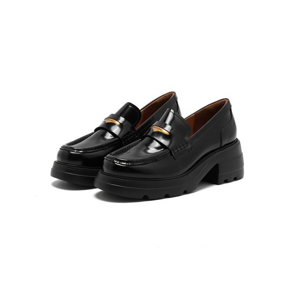 Round Head Buckle Loafers Platform Thick Heel Small Leather Shoes_vogvips.com