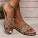 Plus Size Women's Floral Print Flat Slippers Round Toe Low Heel Khaki Strappy Slip-On Shoes_vogvips.com