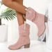 Cross-Border European And American Mid-Calf Fashion For Women, Large Size, Retro Thick Heel, Wrinkled Slip-On V-Cut_vogvips.com