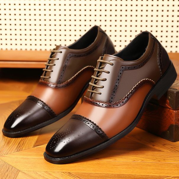 Men's Brogue Oxford Dress Shoes – Classic Wingtip Design With Cushioned Sole For Business & Weddings (Brown/Blue, Sizes 38-45, Runs Large)_vogvips.com