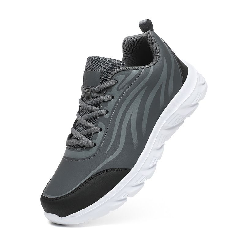Black Sports With Leather Surface, Men's Shoes, Lightweight Trendy, Soft Sole, Comfortable And Breathable, Casual_vogvips.com