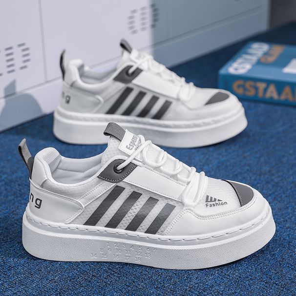 Trendy Chunky White Sneakers For Men And Women - Breathable Casual Slip-On Shoes With Cushioned Sole For Comfortable Daily Wear_vogvips.com