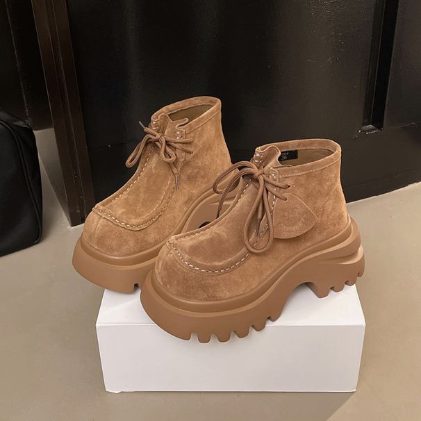 Platform Height-Increasing Martin For Women 2025 Autumn New Fashionable Slimming Short Lace-Up Versatile Boots_vogvips.com