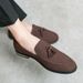 Suitable For All Seasons Tassel Small Suede Loafers 2025 New Style Young Military Green British Men Leather Shoes_vogvips.com