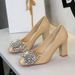 Women's Shoes Chunky Heel High Heels, Versatile Rhinestone Bow Dress/Wedding Dress Shoes, Patent Leather Elegant Square Toe Flats For Women_vogvips.com