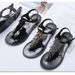 Quality Shoes Unique Hand-embroidered Beaded Ethnic-style T-strap Clip-on Solid Color And Versatile Comfortable Flat_vogvips.com
