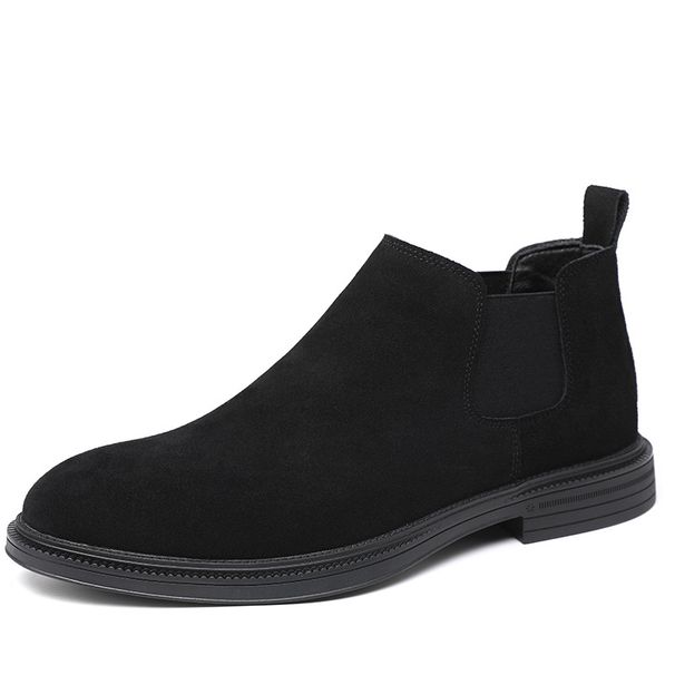 Euro Step 2025 New Brogue Ankle Trendy British Leather Shoes Slip-On Versatile Korean Style Boots For Men_vogvips.com