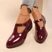 Women's Retro Velcro Leather Shoes Pointed Toe Wedge Heel Spring Hollowed Out Plus Size_vogvips.com