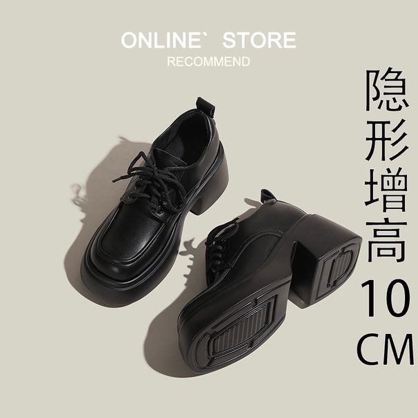 10CM Height Increasing Women's New Thick-Soled British Style Lace-Up Loafers Small Size Single Shoes_vogvips.com