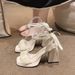 MTX Mesh High Heels For Women Summer 2025 New Medium Thick Heel Crystal French Fairy Pearl Roman Sandals Ins_vogvips.com