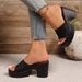 Women's Elegant High Heeled Sandals Summer New Style plus Size Denim Fabric Chunky Heel Size 43_vogvips.com