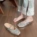 Sheepskin Version~French-style Rhinestone Closed-toe Mules, Summer Fairy Style, Stunning For Outdoor Wear, With Internal_vogvips.com
