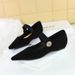 3683-2K92 Korean Low Slope Heel Versatile Suede Shallow Mouth Metal Decorative Elastic Band Strap Single Shoe Female_vogvips.com