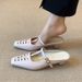 Women's Shoes Retro Woven Square Toe Mules, Versatile T Strap Closed Toe Sandals._vogvips.com