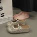Women's Summer 2026 Height Increasing Woven Half Slippers Breathable Closed Toe Sandals with Thick Sole for Skirts_vogvips.com