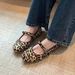 Cowhide Version Leopard Print One Strap Flat Mary Jane Shoes For Women Grandma Shoes Ballet Shoes For Women_vogvips.com