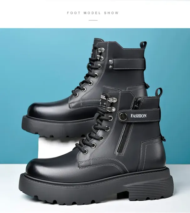 Casual Thick Soled Men's Boots Trendy Retro British Style High Quality Work And Office 38-46 Hot Selling High Top Leather Shoes_vogvips.com