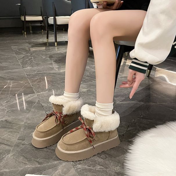 Soft Leather Version ~ Sheepskin Thick-Soled Snow For Women Winter 2024 New Lace-Up Short Height-Increasing Boots Cotton_vogvips.com
