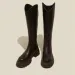 Sole Thick Womens High-top Brown Elasticity Autumn Winter Long Boots Stylish Comfortable For Riding_vogvips.com