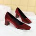 6293 Spring And Autumn New French Elegant Fashion Single Shoe Square Head Silk Coarse Shallow Plain Face Middle Heel_vogvips.com