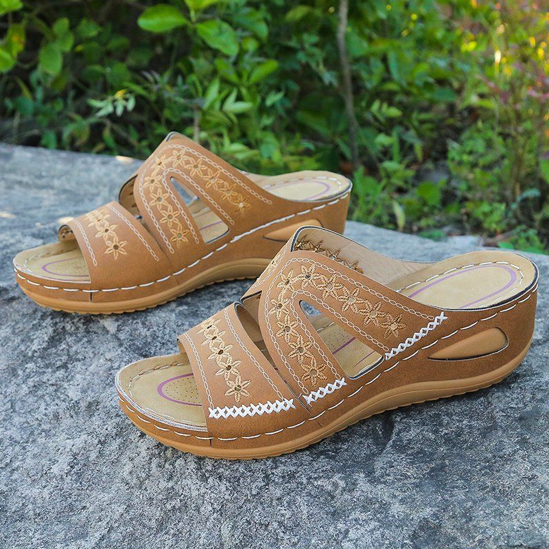 Sandals Women's Shoes Flat Fish Mouth Casual Fashion Large Size Slippers Multi Color Embroidered Flip-flops Woman_vogvips.com