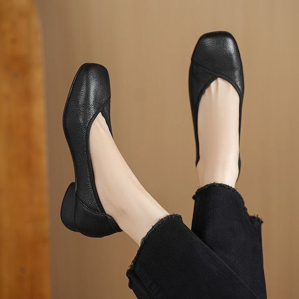 French-style New Shallow Single Women, Low Chunky Heel Loafers, Soft Sole, Comfortable And Versatile Small Leather Shoes_vogvips.com