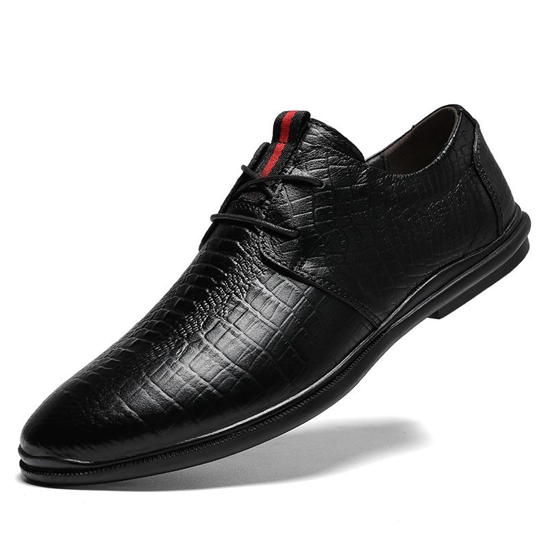 Men's Alligator Pattern Lace-up Dress Leather Shoes Men's Casual_vogvips.com