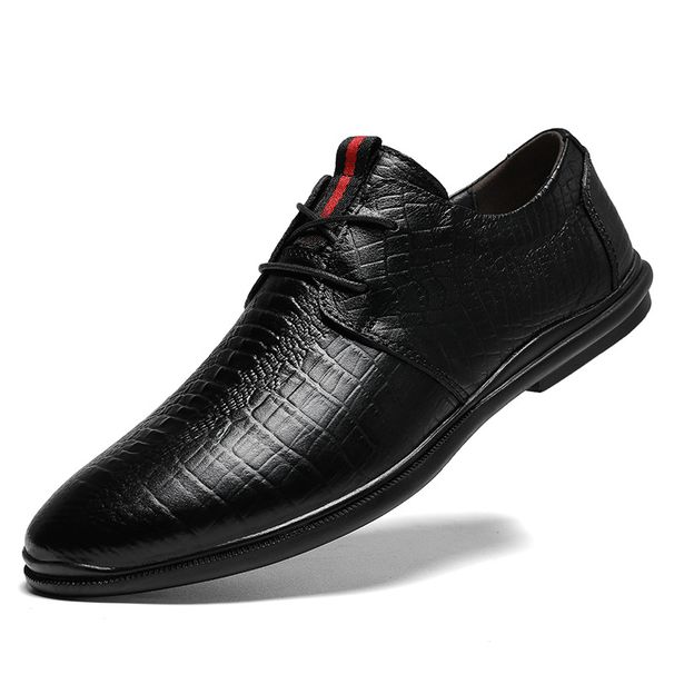 Men's Alligator Pattern Lace-up Dress Leather Shoes Men's Casual_vogvips.com