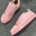 Pink Flannel Suede Leather Women's Sneakers European Style Lace-up Round Toe Studded Board New Flat Shoes For Women_vogvips.com