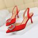 896-2 Style Banquet Women' Shoe High Heel Shallow Mouth Pointed Suede Hollow Back Strap Metal Rhinetone Buckle_vogvips.com