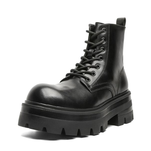 Martin Boots Heightened Thin Thick-soled Lace-up Thick Heel Handsome Short Boots Men's Trend_vogvips.com
