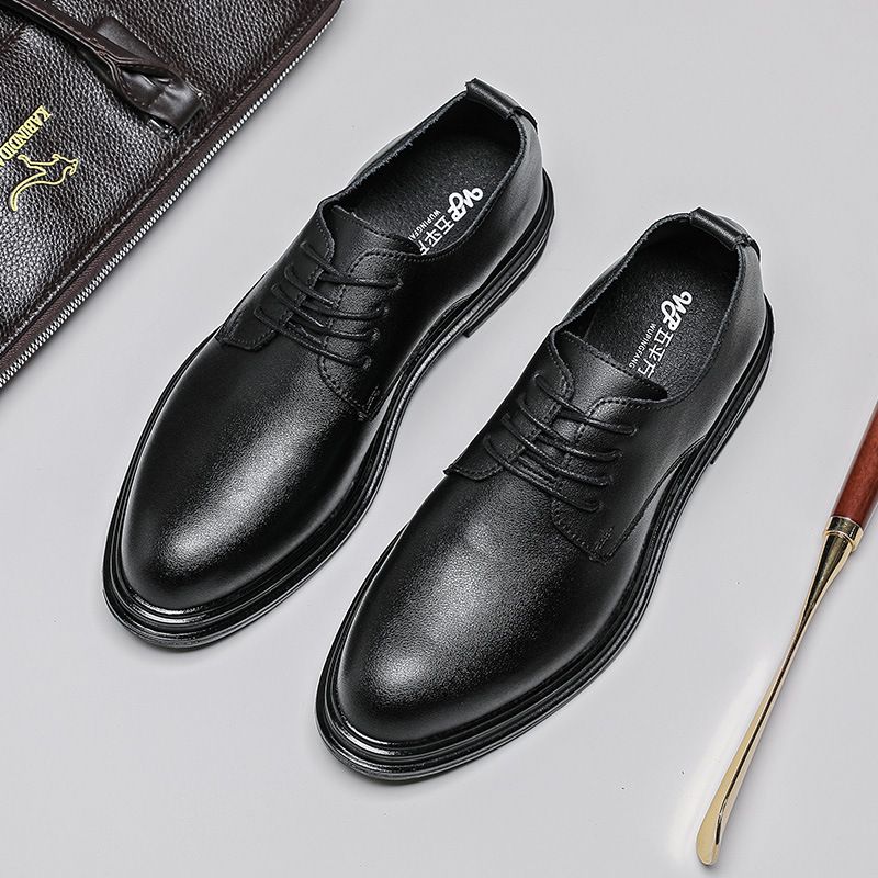 Trendy Business Formal Men's Autumn Winter Plush Cotton Leather Youth Korean Style British Black Wedding Shoes_vogvips.com