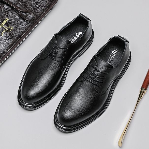 Trendy Business Formal Men's Autumn Winter Plush Cotton Leather Youth Korean Style British Black Wedding Shoes_vogvips.com