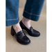 Black high heels loafers female spring new small leather shoes with thick temperament single shoes_vogvips.com