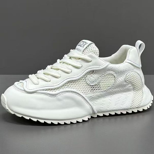Men's Breathable Mesh Sneakers - Lightweight Soft Sole Dad Shoes For Walking & Daily Wear (Black/White/Blue-White)_vogvips.com