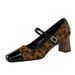 5296 Style Women's Shoes Thick Mid Heel, Shallow Mouth, Square Toe, Spliced With A Straight Line And Rhinestone Buckle,_vogvips.com