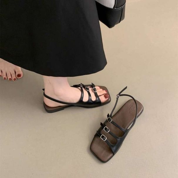Women's Fashion Sandals Summer 2025 New Vintage French Fairy Style Beach Seaside Travel Soft Flat Roman Shoes_vogvips.com