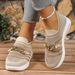 Breathable Knit Slip-On Loafers For Women - Lightweight Comfortable Casual Shoes With Round Toe, Low Heel, And Mesh Fabric_vogvips.com