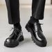 ShoeVault British Style INS Black Men's Leather Trendy Korean Thick Sole Square Toe Derby White Youth Casual Suit Shoes_vogvips.com