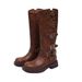 Brown Over-the-Knee For Women New Metal Buckle Western Cowboy Long Mid-Calf Riding Boots_vogvips.com