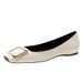 French-Style 2026 Spring Elephant Top Quality Gray Patent Leather Square-Toed Square-Buckle Flat Shoes For Women, Low-Heeled_vogvips.com