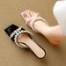 Women's Shoes Summer Sheepskin Fairy Style Square Head Open Toe Outdoor Slippers One Line Temperament Stiletto Sandals 40 Large Size_vogvips.com
