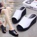 Summer New Fashion Korean Style One-Strap Wedge Slippers Versatile High Heel Waterproof Platform Black And White Women's Shoes_vogvips.com