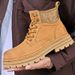 Men's Classic Mid-Cut Leather Work Boots - Rugged Outdoor Martin Boots With Anti-Slip Sole, Comfortable & Stylish For All-Day Wear_vogvips.com