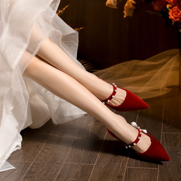 French High-End C735-1 Style Bridal High Heel Single Strap Shallow Mary Jane Wedding Shoes Size 32-43_vogvips.com